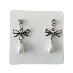 Handcrafted Faux Pearl Bow Earrings